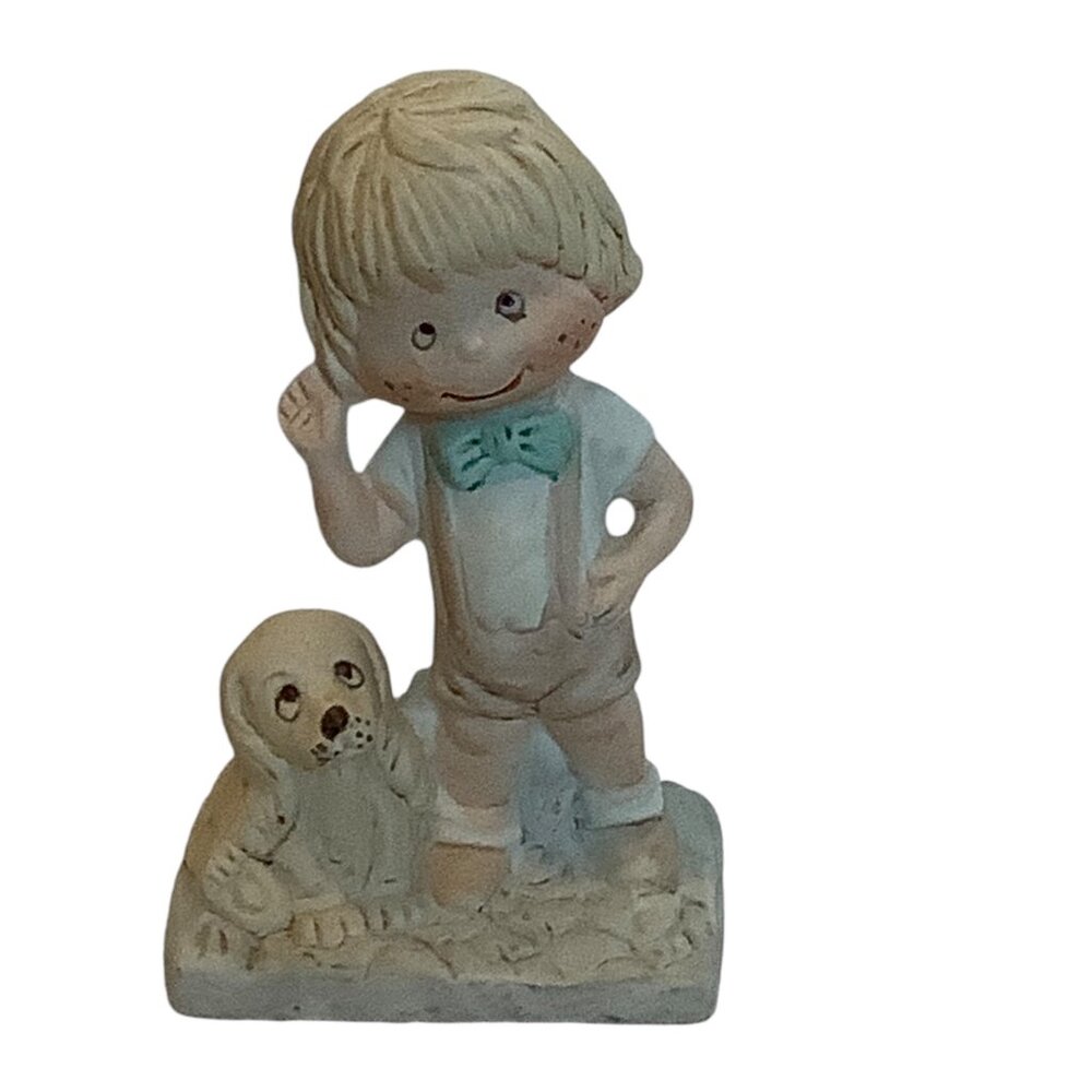 Vtg 1983 Treasure Masters Boy‎ with Puppy Dog Fine Porcelain Figurine 4" x 2.5"